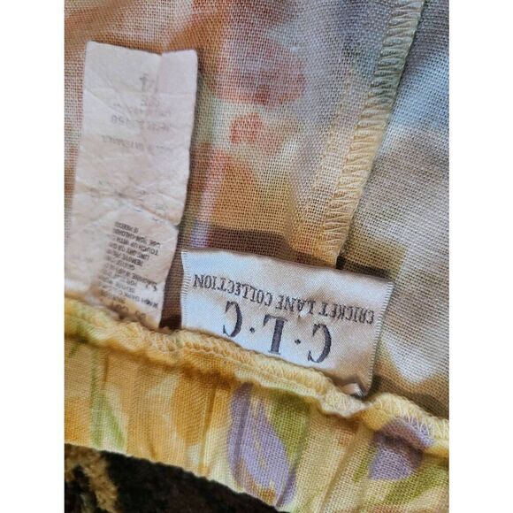 Vintage Pants Women's 14 Yellow Floral Watercolor Linen Blend Cropped - Picture 2 of 3